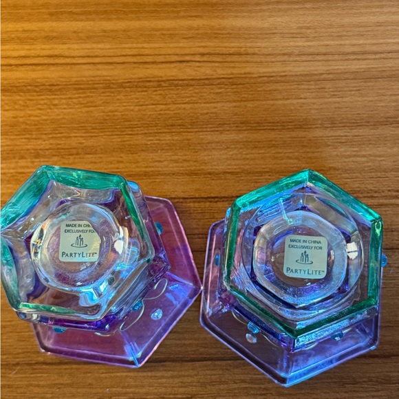 Partylite Mardi Gras Glass Votive Candle Holders Set of 2 - Picture 4 of 11